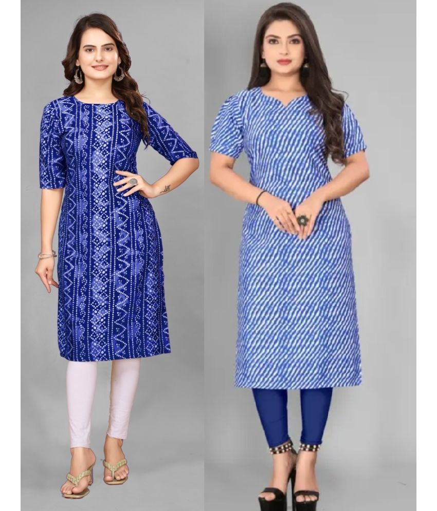     			VACHHARAJ GROUP Pack of 2 Crepe Printed Straight Women's Kurti - ( Blue,Light Blue )