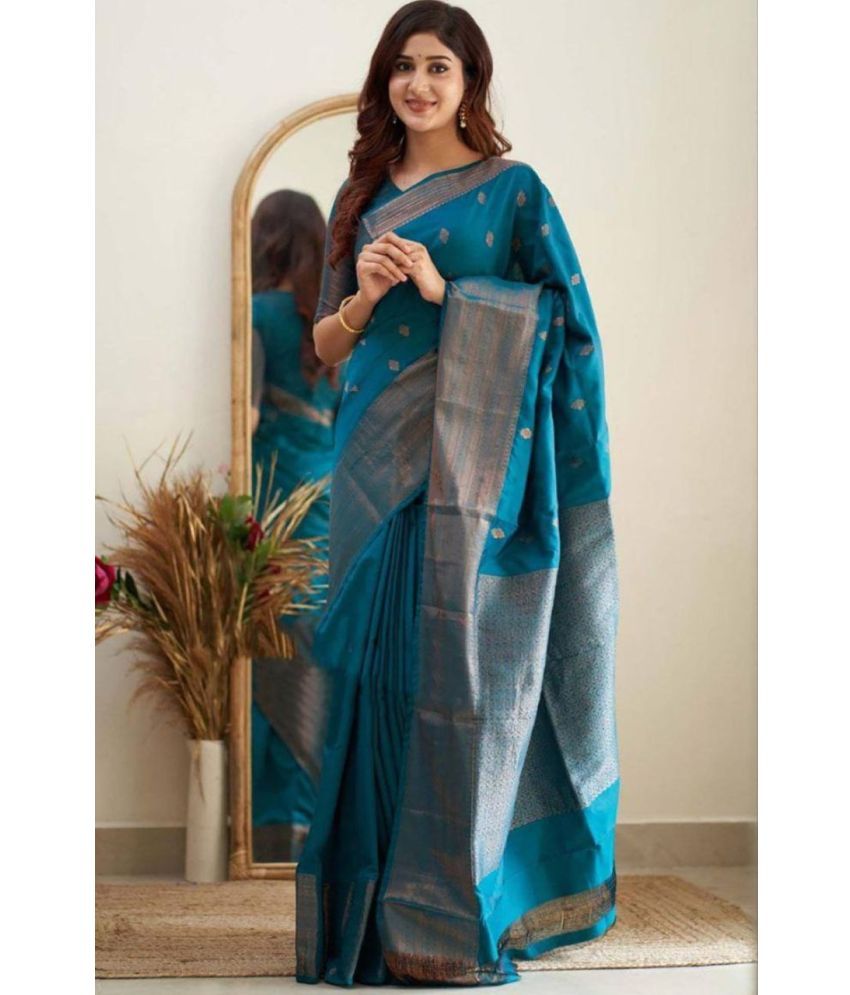     			roop lavanya Kanjivaram Silk Woven Saree With Blouse Piece ( Light Blue , Pack of 1 )