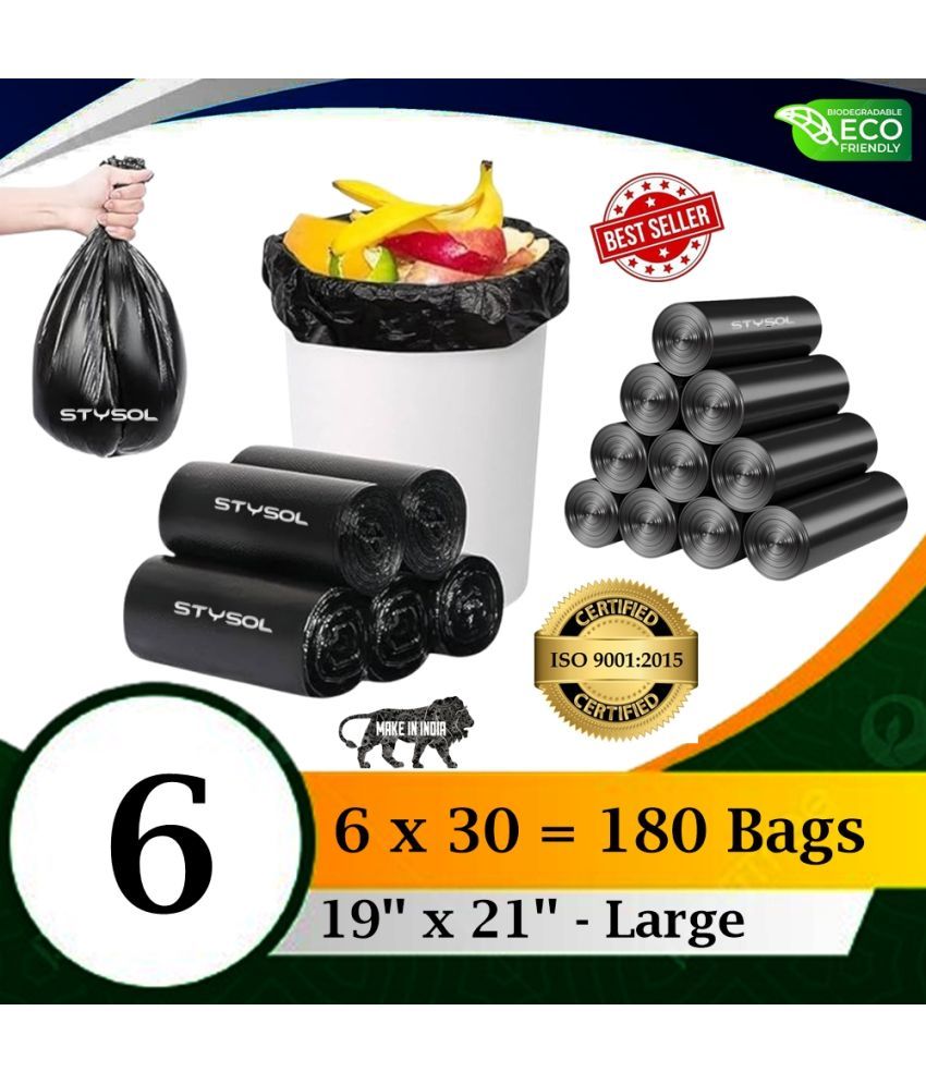     			180 Bags (6 Rolls)  Premium Biodegradable Garbage Bags 19 X 21 Inches (Medium Size) Dustbin Bag/Trash Bag - Black Color