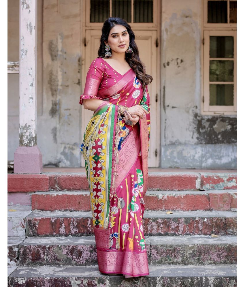     			Almaari Fashion Cotton Silk Printed Saree With Blouse Piece ( Pink , Pack of 1 )