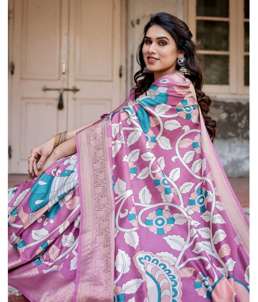     			Almaari Fashion Cotton Silk Printed Saree With Blouse Piece ( Purple , Pack of 1 )