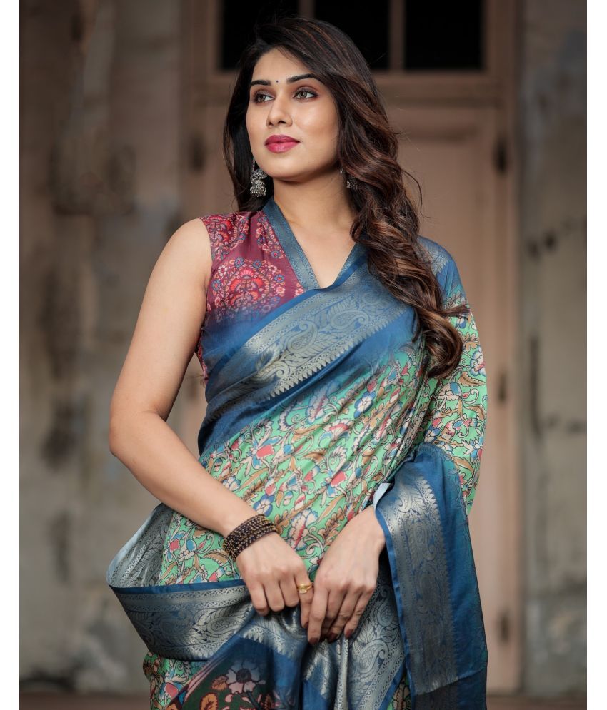     			Almaari Fashion Cotton Silk Printed Saree With Blouse Piece ( Green , Pack of 1 )