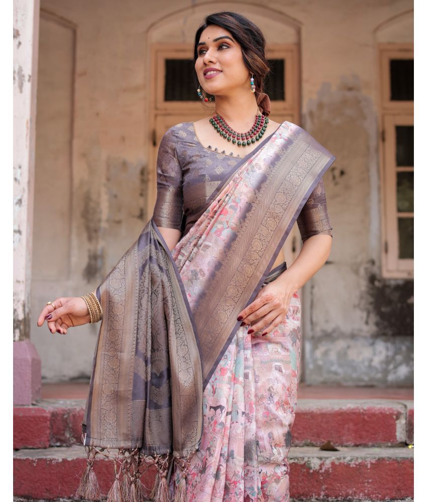     			Almaari Fashion Cotton Silk Printed Saree With Blouse Piece ( Grey , Pack of 1 )