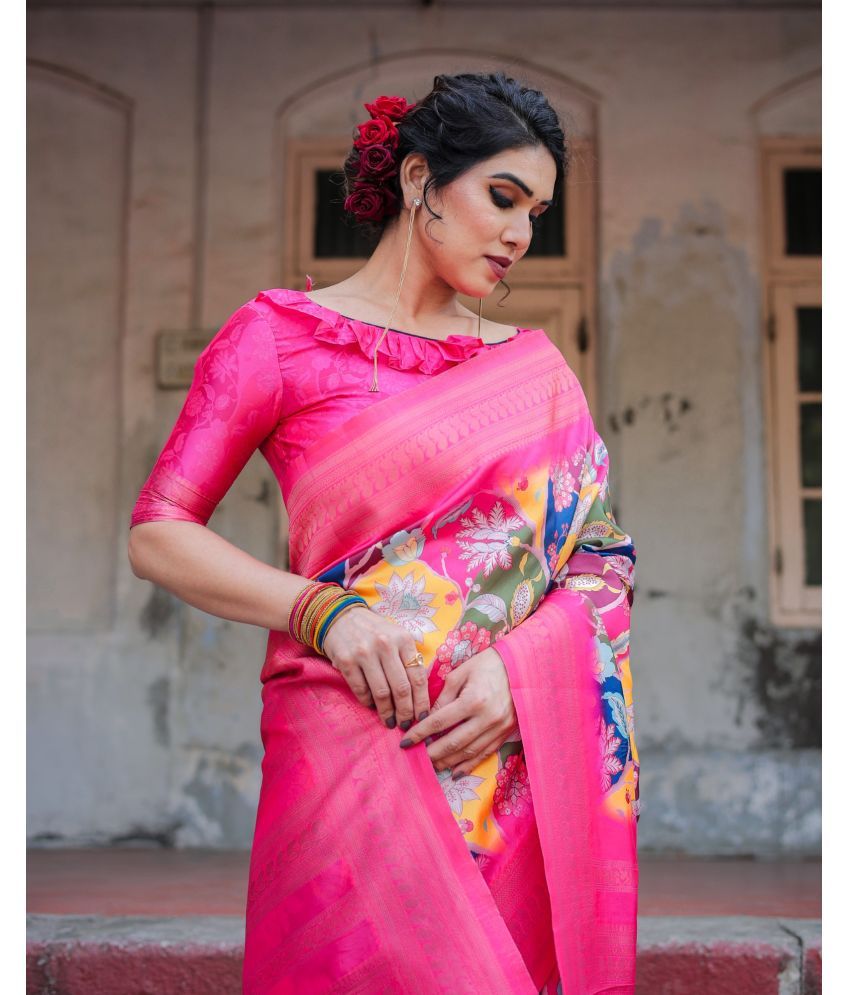     			Almaari Fashion Cotton Silk Printed Saree With Blouse Piece ( Pink , Pack of 1 )