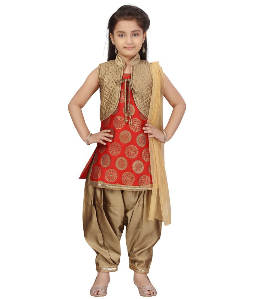     			Aarika Girls Silk Kurti with Dhoti ( Pack of 1 , Red )