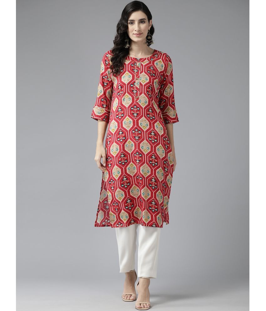     			Aarika Pack of 1 Cotton Blend Printed Straight Women's Kurti - ( Red )