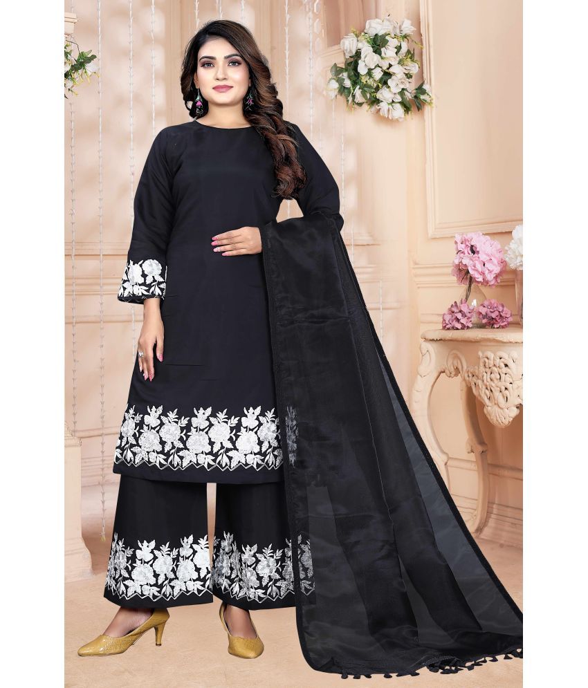     			Choice Fashion Silk Embroidered Kurti With Palazzo Women's Stitched Salwar Suit - Black ( Pack of 1 )