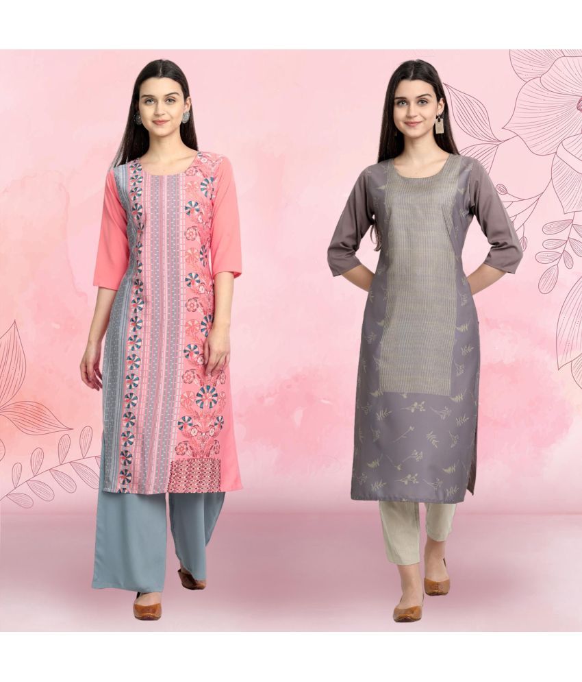     			Ethnicbasket Pack of 2 Crepe Printed Straight Women's Kurti - ( Multicolor4 )