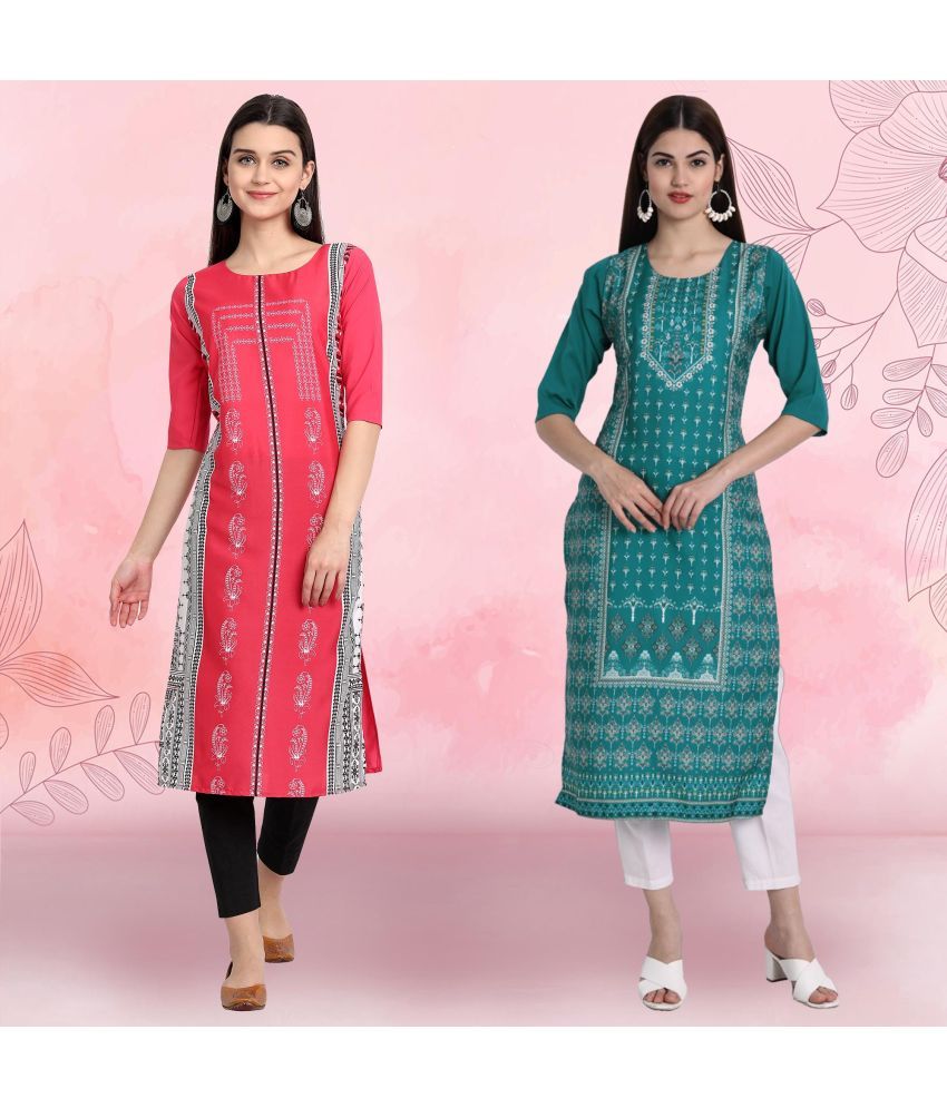     			Ethnicbasket Pack of 2 Crepe Printed Straight Women's Kurti - ( Multicolor3 )