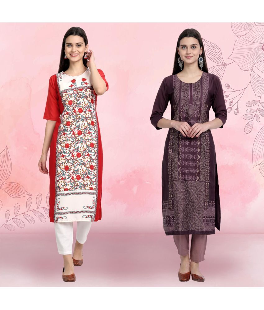     			Ethnicbasket Pack of 2 Crepe Printed Straight Women's Kurti - ( Multicolor )