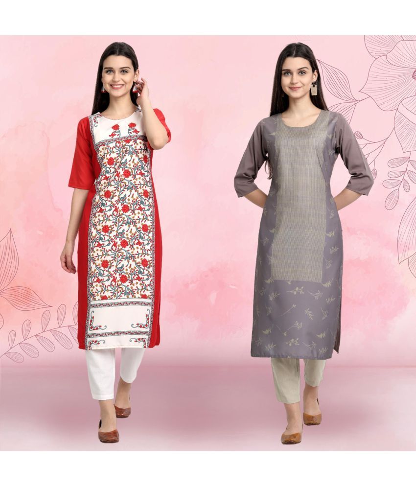     			Ethnicbasket Pack of 2 Crepe Printed Straight Women's Kurti - ( Multicolor1 )