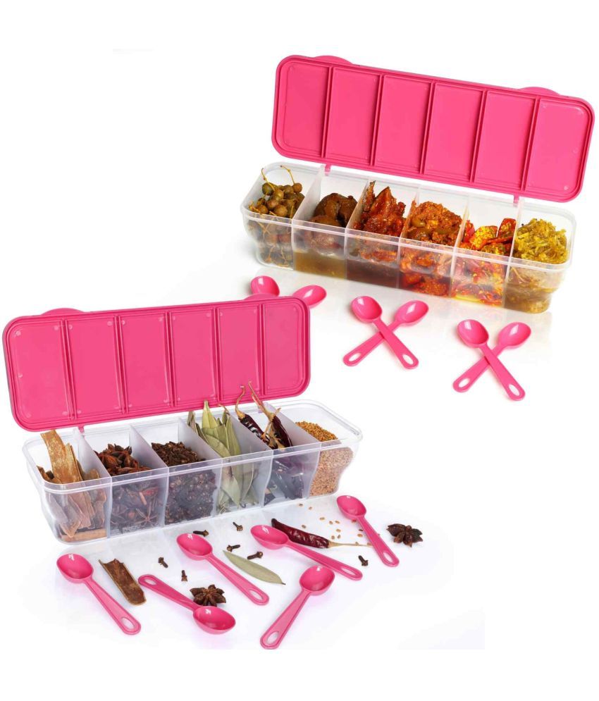     			FIT4CHEF 6 Section Container Plastic Pink Multi-Purpose Container ( Set of 2 )