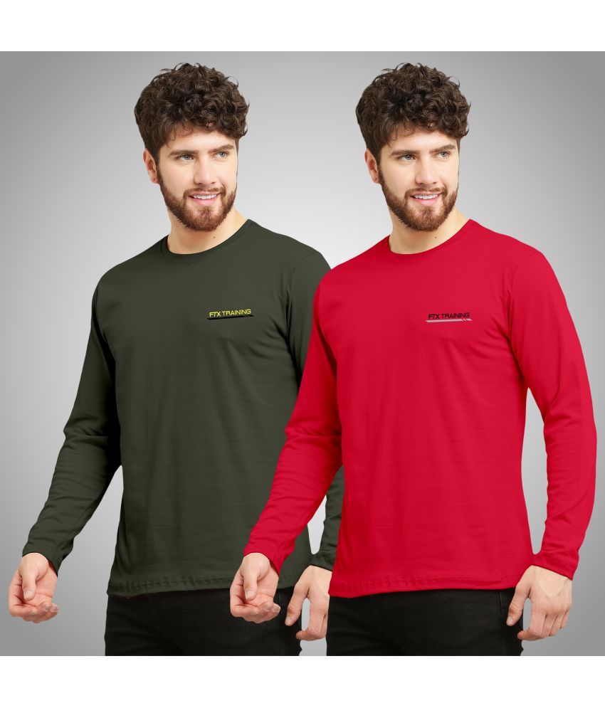     			FTX Cotton Blend Regular Fit Solid Full Sleeves Men's Round T-Shirt - Red ( Pack of 2 )