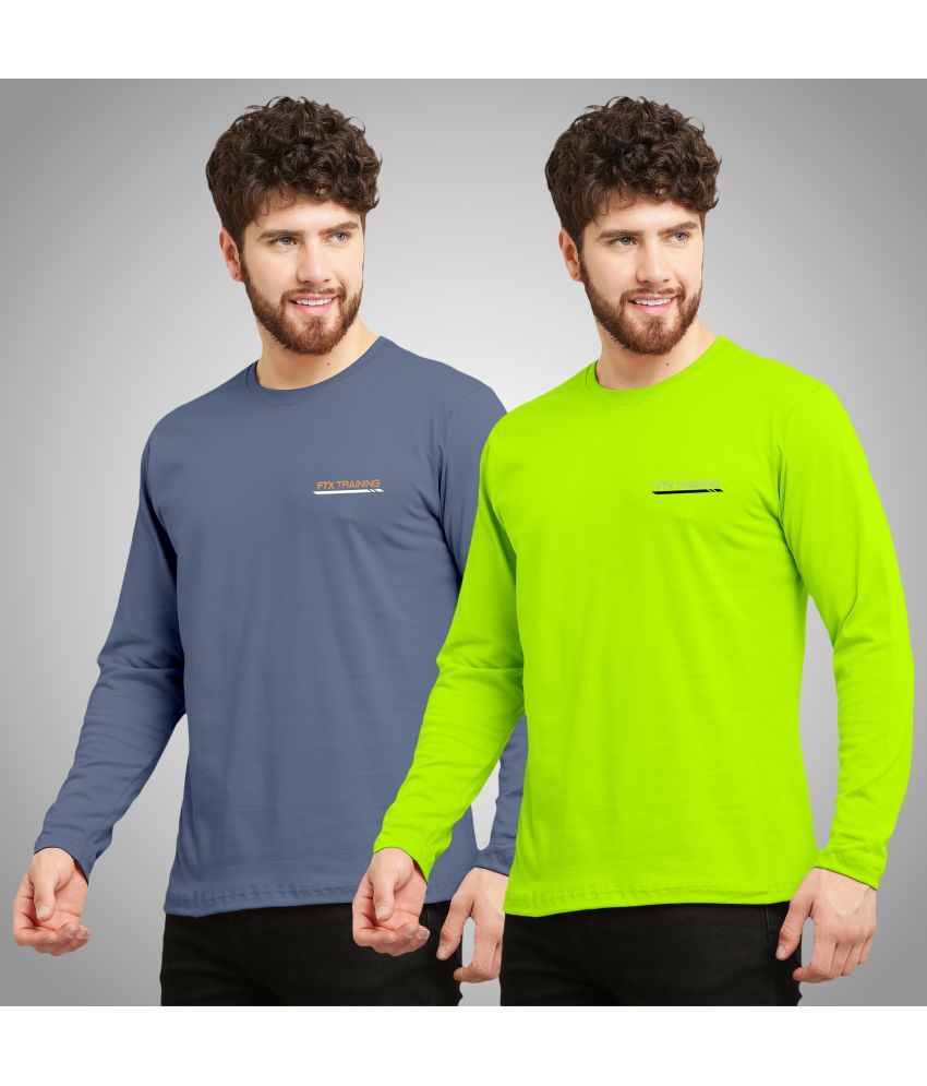     			FTX Cotton Blend Regular Fit Solid Full Sleeves Men's Round T-Shirt - Fluorescent Green ( Pack of 2 )