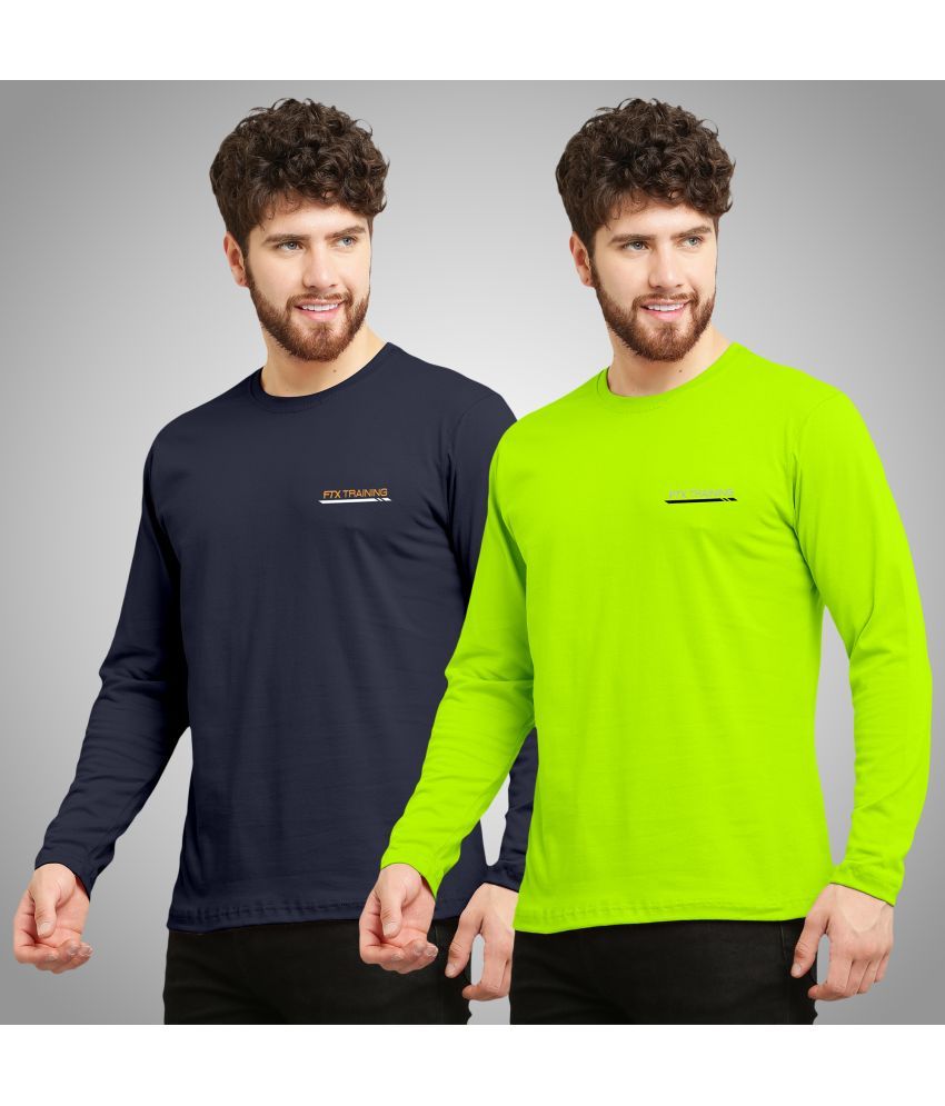     			FTX Cotton Blend Regular Fit Solid Full Sleeves Men's Round T-Shirt - Fluorescent Green ( Pack of 2 )