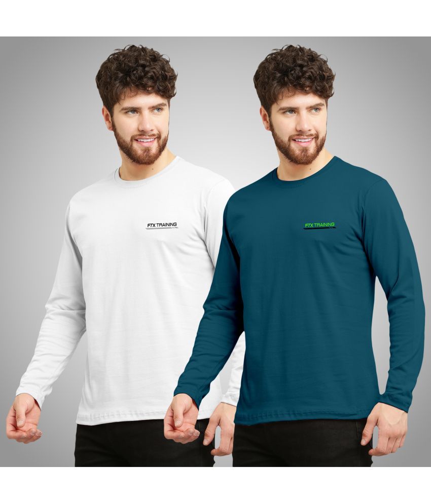     			FTX Cotton Blend Regular Fit Solid Full Sleeves Men's Round T-Shirt - White ( Pack of 2 )