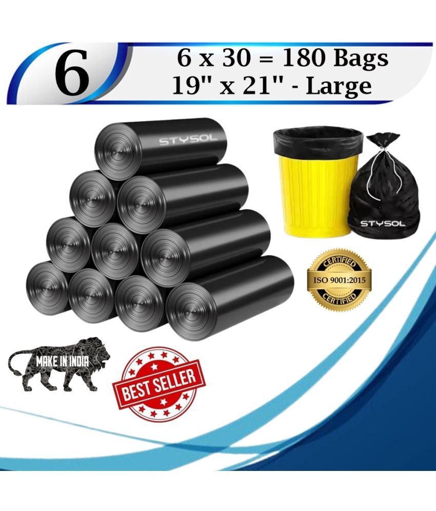     			Garbage Bags 19 X 21 inch Medium Size | Dustbin Bags| Black Colour 180 bags (6 Roll)