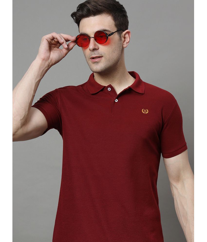     			Hushbucks Pack of 1 Cotton Blend Regular Fit Solid Half Sleeves Men's Polo T Shirt ( Maroon )