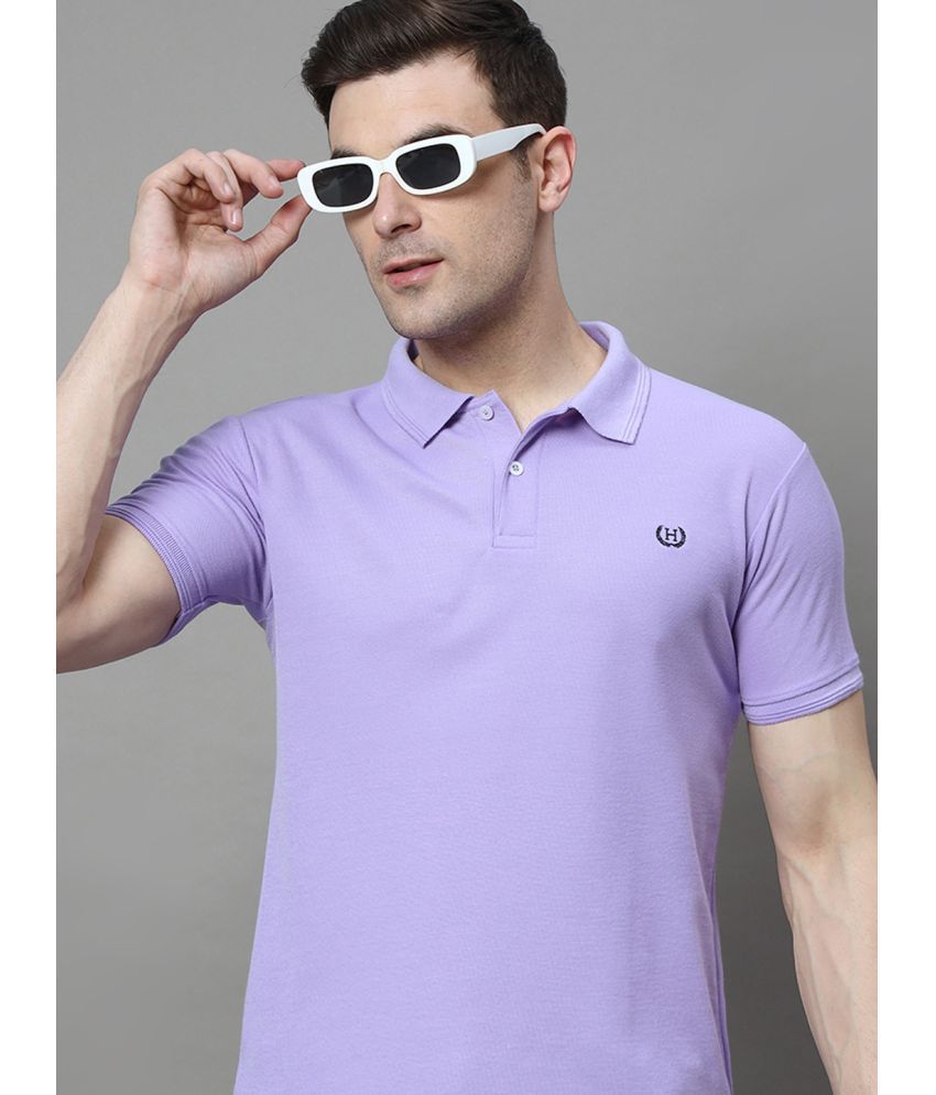     			Hushbucks Pack of 1 Cotton Blend Regular Fit Solid Half Sleeves Men's Polo T Shirt ( Lavender )