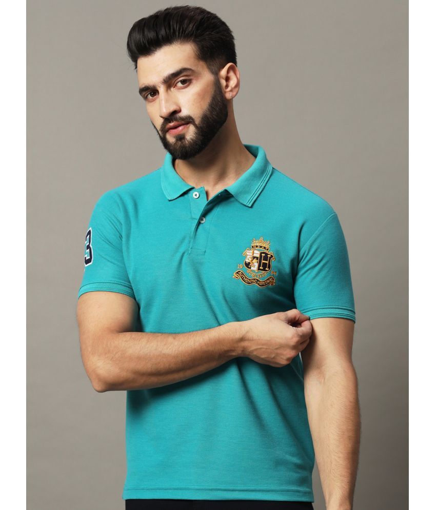     			Hushbucks Pack of 1 Cotton Blend Regular Fit Embroidered Half Sleeves Men's Polo T Shirt ( Green )