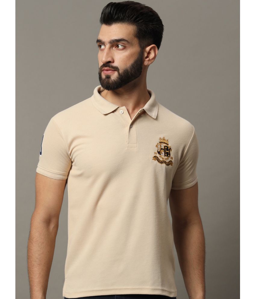     			Hushbucks Pack of 1 Cotton Blend Regular Fit Embroidered Half Sleeves Men's Polo T Shirt ( Beige )