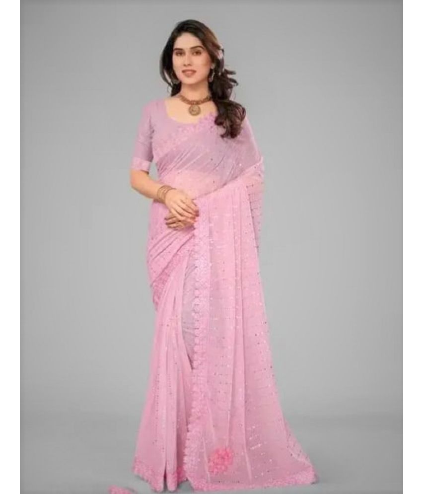     			JILUDI Lycra Solid Saree With Blouse Piece ( Pink , Pack of 1 )