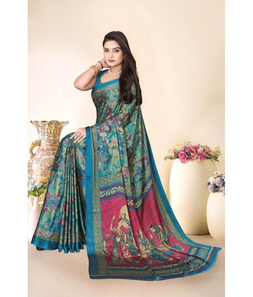     			Magneitta Chiffon Printed Saree With Blouse Piece ( Blue , Pack of 1 )