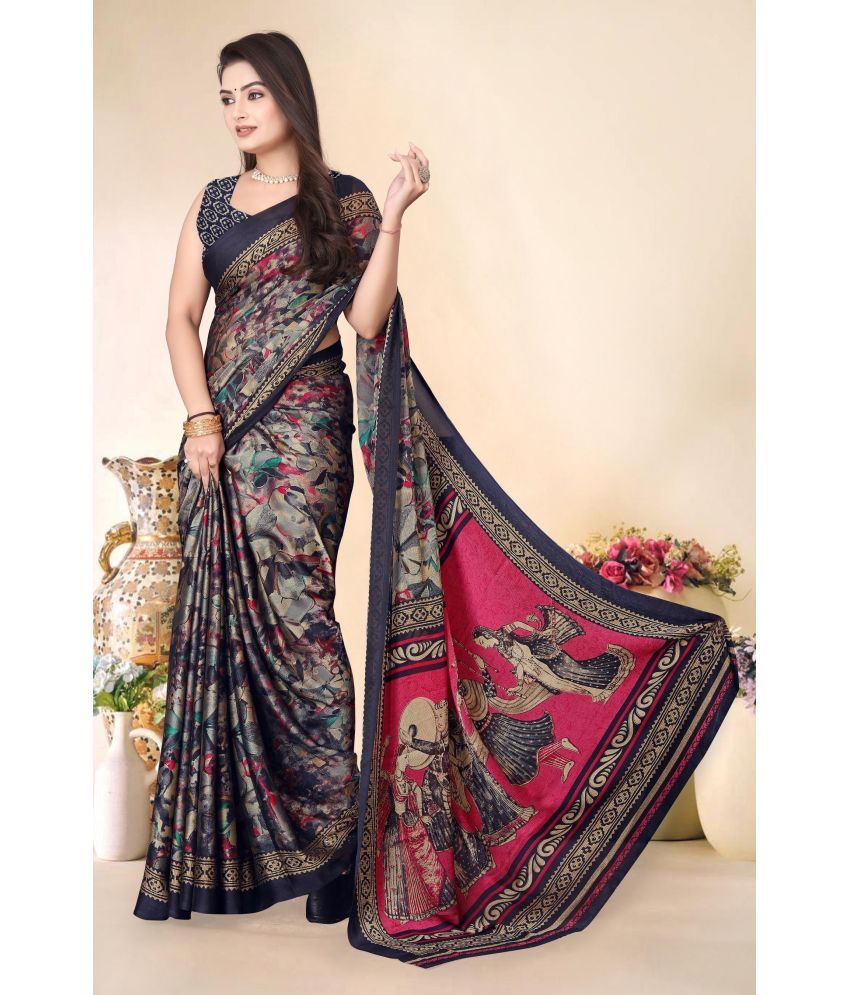     			Magneitta Chiffon Printed Saree With Blouse Piece ( Black , Pack of 1 )