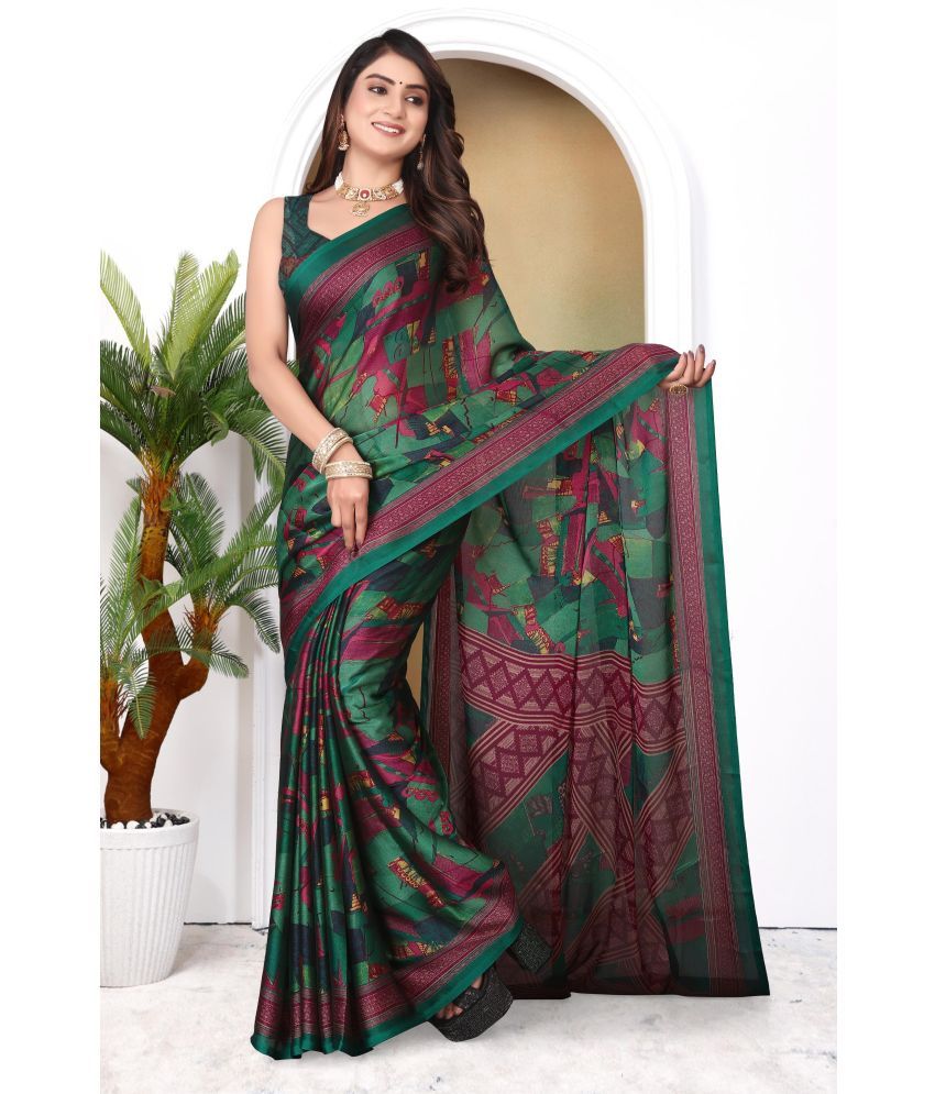     			Magneitta Chiffon Printed Saree With Blouse Piece ( Green , Pack of 1 )