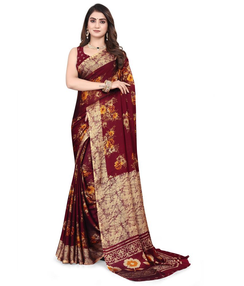     			Magneitta Chiffon Self Design Saree With Blouse Piece ( Maroon , Pack of 1 )