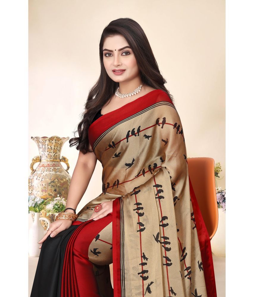     			Magneitta Chiffon Woven Saree With Blouse Piece ( Red , Pack of 1 )