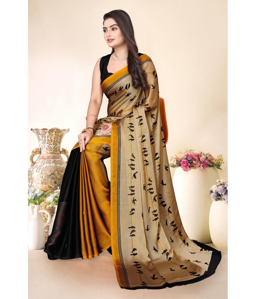     			Magneitta Chiffon Woven Saree With Blouse Piece ( Gold , Pack of 1 )