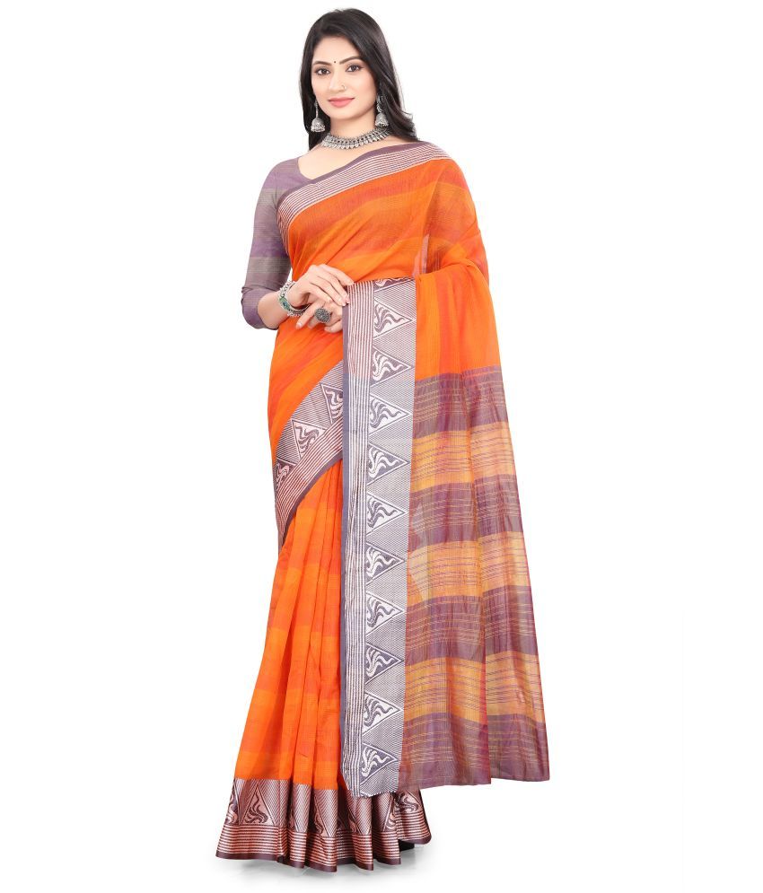     			Magneitta Cotton Silk Woven Saree With Blouse Piece ( Orange , Pack of 1 )