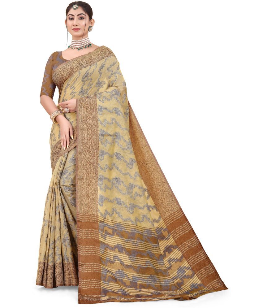     			Magneitta Cotton Silk Woven Saree With Blouse Piece ( Beige , Pack of 1 )