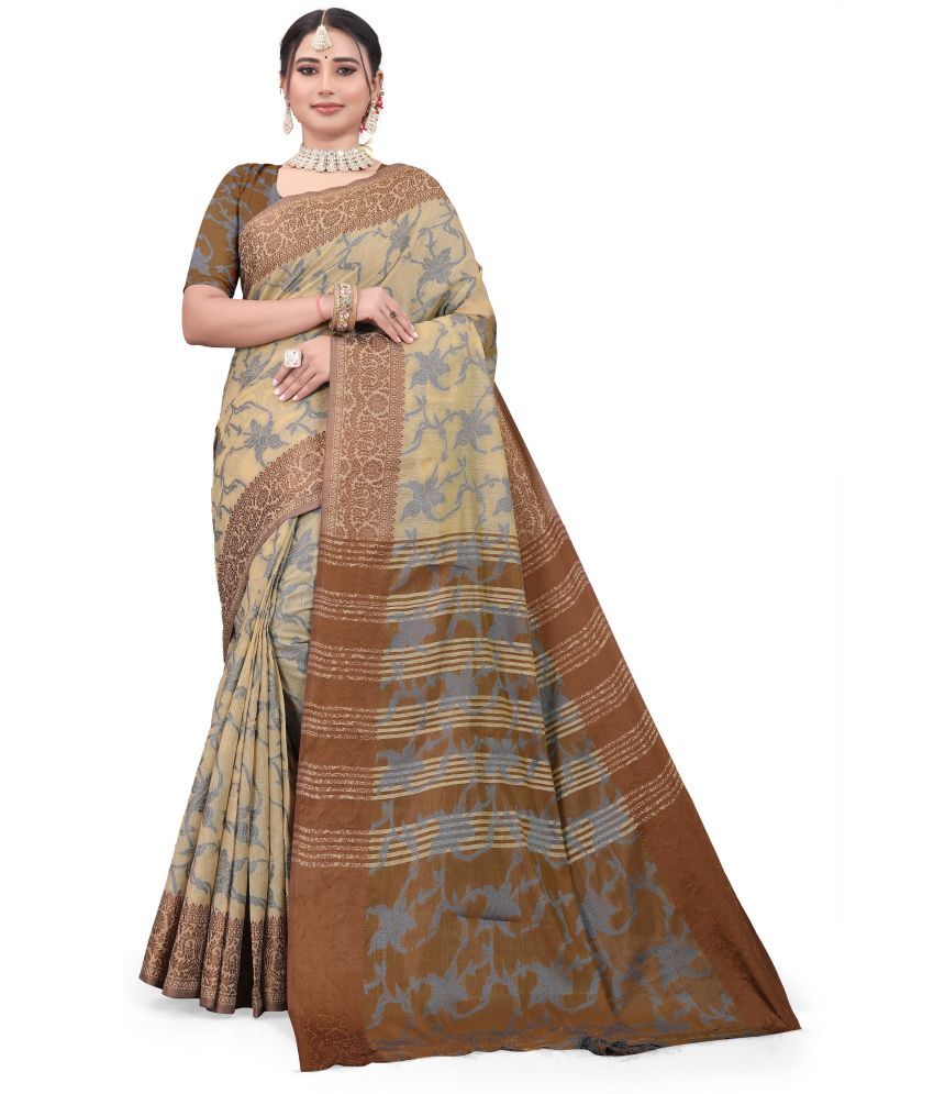     			Magneitta Silk Blend Woven Saree With Blouse Piece ( Beige , Pack of 1 )