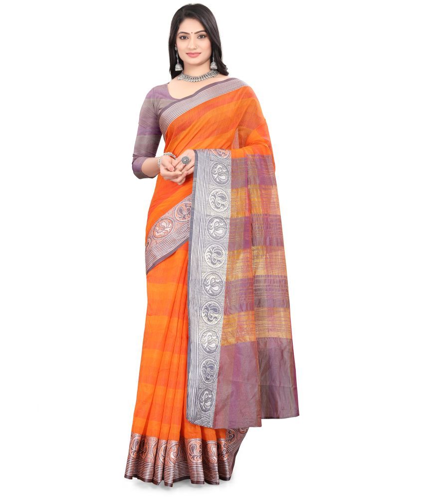     			Magneitta Silk Blend Woven Saree With Blouse Piece ( Orange , Pack of 1 )