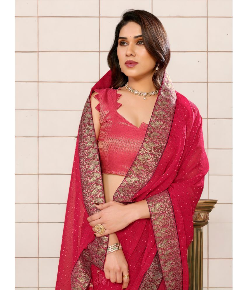     			TTH Chiffon Self Design Saree With Blouse Piece ( Pink , Pack of 1 )