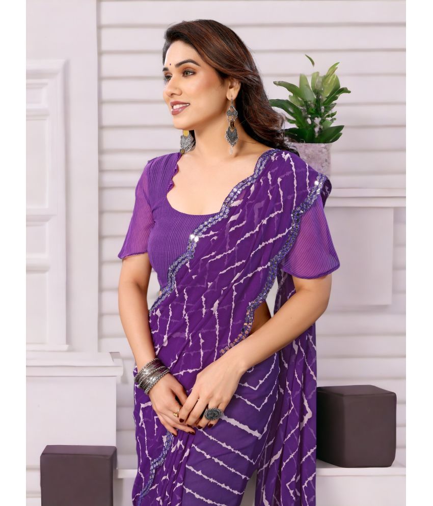     			TTH Georgette Printed Saree With Blouse Piece ( Purple , Pack of 1 )