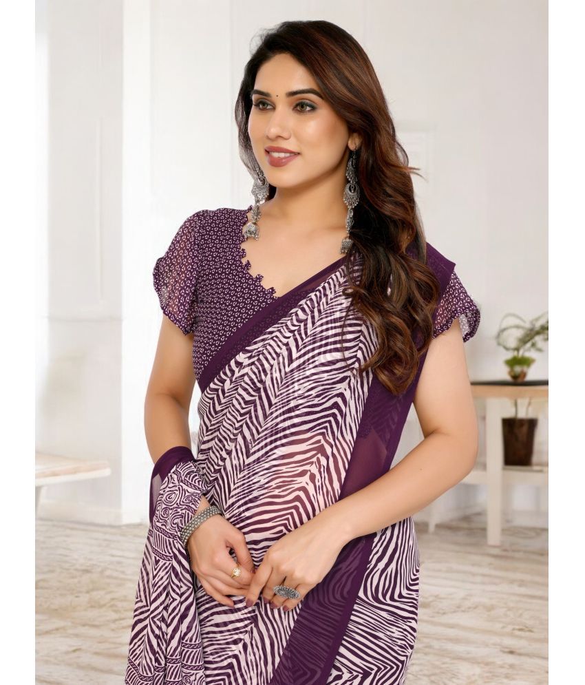     			TTH Georgette Printed Saree With Blouse Piece ( Purple , Pack of 1 )