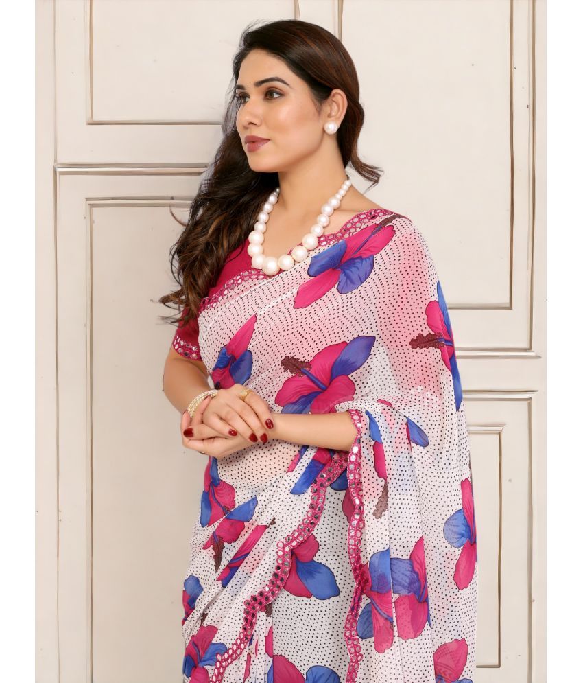     			TTH Georgette Printed Saree With Blouse Piece ( Pink , Pack of 1 )