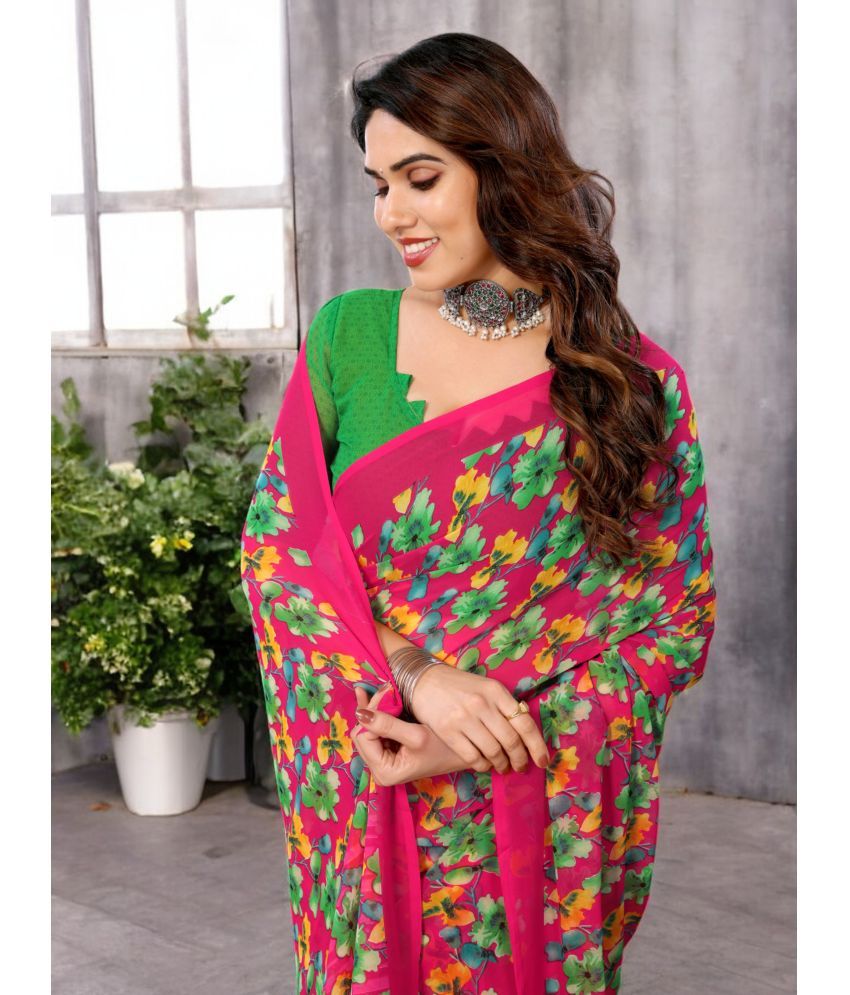     			TTH Georgette Printed Saree With Blouse Piece ( Pink , Pack of 1 )