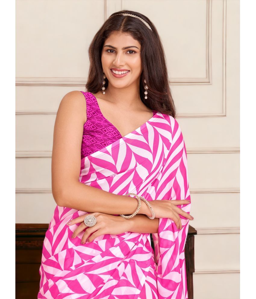     			TTH Georgette Printed Saree With Blouse Piece ( Pink , Pack of 1 )