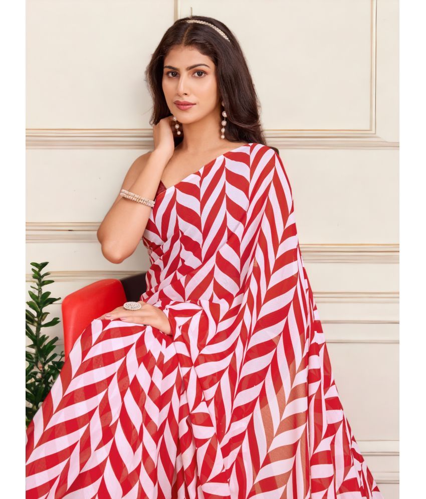     			TTH Georgette Printed Saree With Blouse Piece ( Red , Pack of 1 )