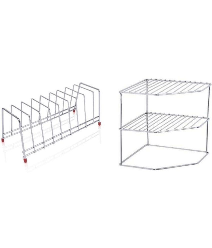     			VARKAUS Silver Stainless Steel Dish Racks ( Pack of 2 )