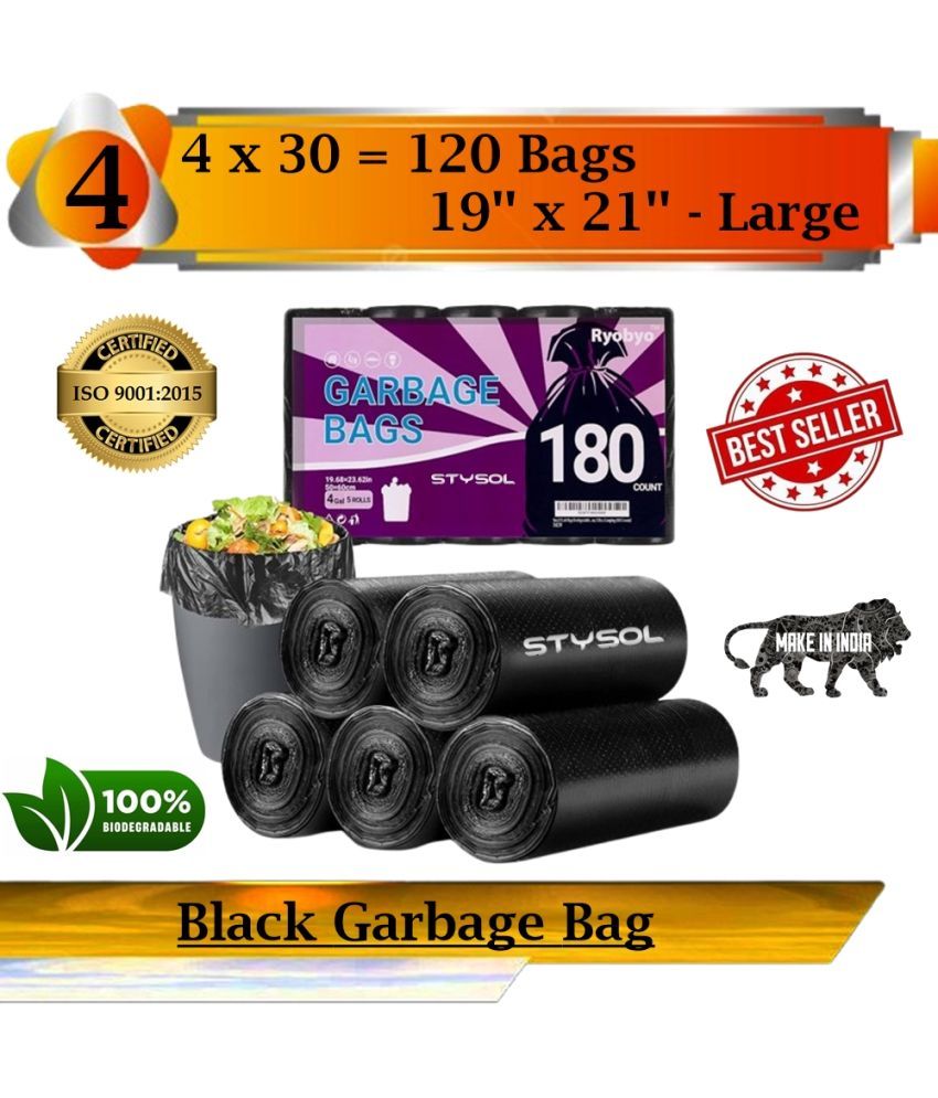     			Waste Disposal Biodegradable Garbage Bags 19 X 21 Inches (Medium Size) 120 Bags (4 Rolls) Dustbin Bag/Trash Bag - Black Color