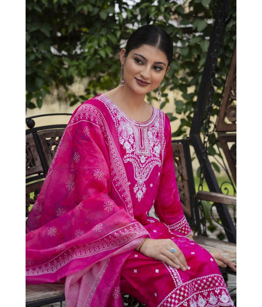     			anushansa Viscose Embroidered Kurti With Pants Women's Stitched Salwar Suit - Pink ( Pack of 1 )