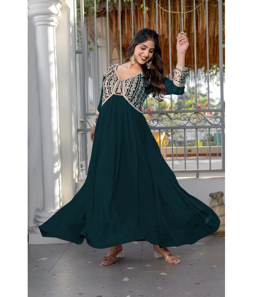     			fvd Green Flared Georgette Women's Stitched Ethnic Gown ( Pack of 1 )