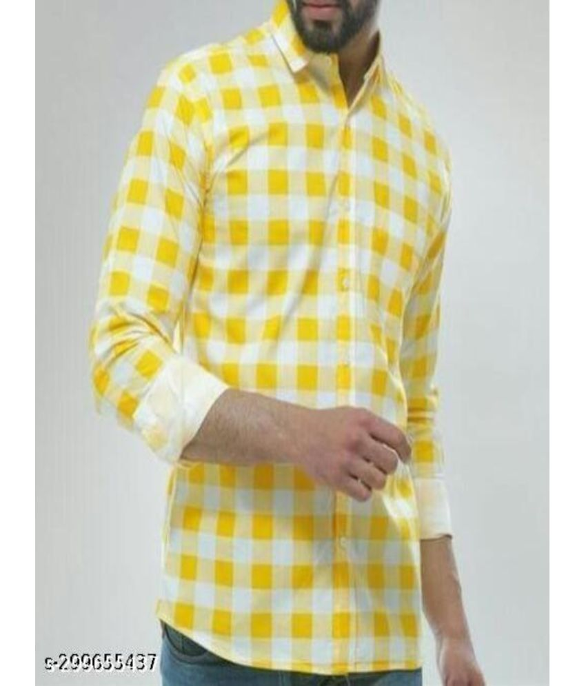     			pranat Cotton Blend Regular Fit Checks Full Sleeves Men's Casual Shirt - Yellow ( Pack of 1 )