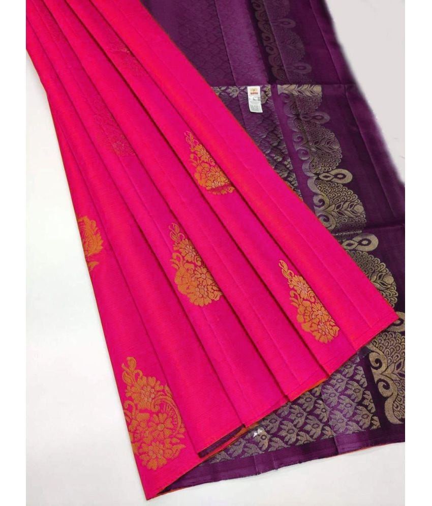     			A TO Z CART Silk Blend Embellished Saree With Blouse Piece ( Pink , Pack of 1 )