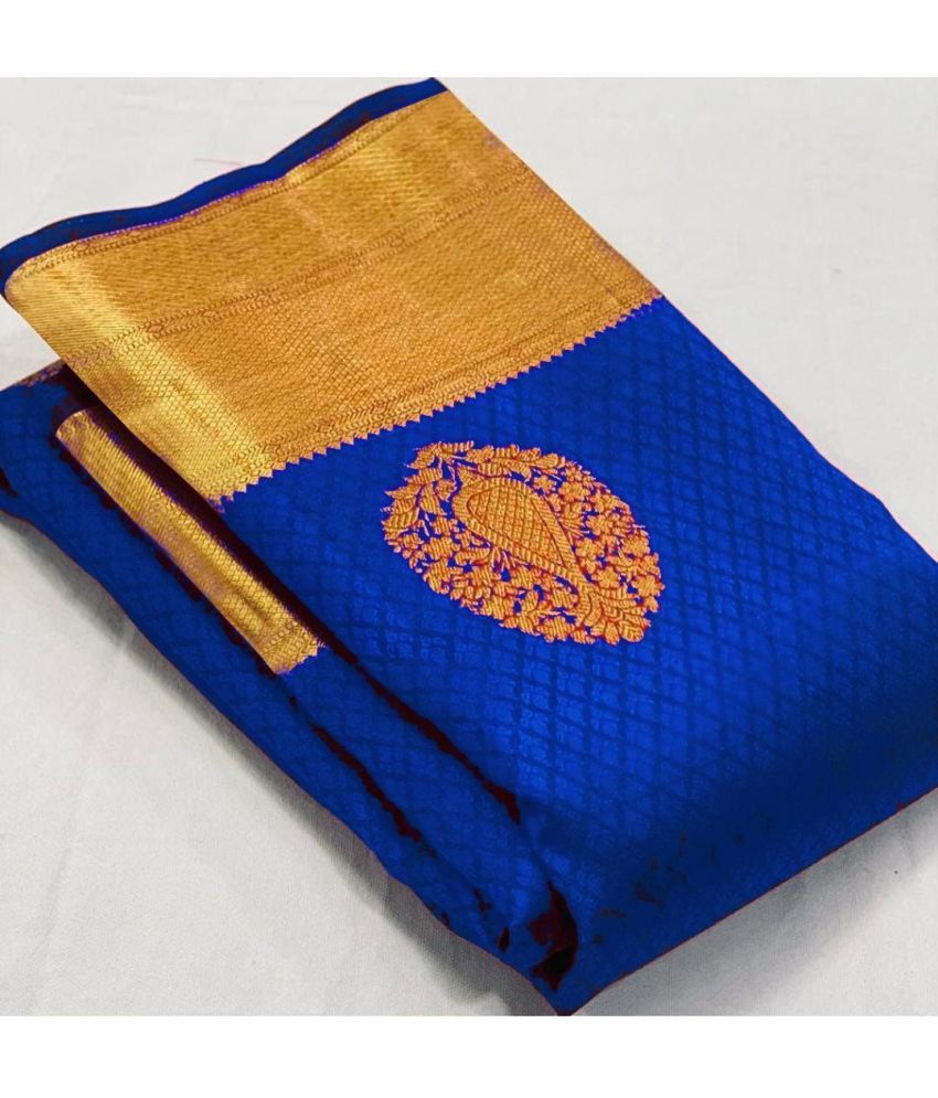     			A TO Z CART Silk Blend Embellished Saree With Blouse Piece ( Blue , Pack of 1 )